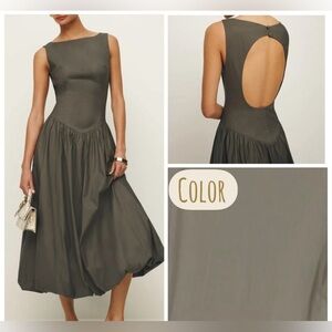 CAMILA COELHO High Neck Open Back Bubble Hem Midi Dress - Sage